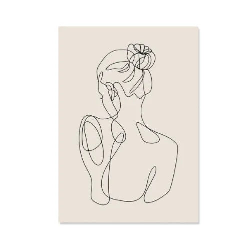 Boho canvas abstract lines frameless wall art with animal subject in fade-resistant water-based ink