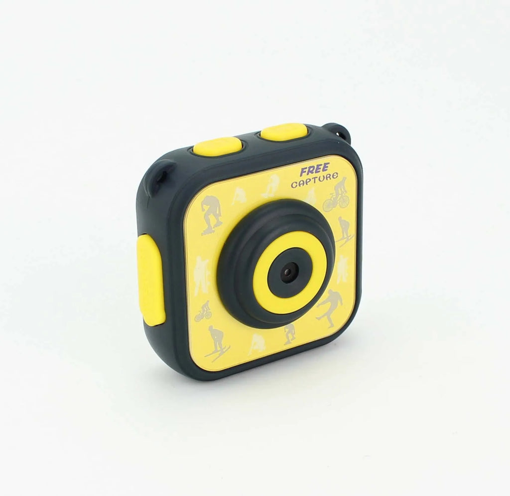 Yellow children's waterproof sports camera with 1.77 inch LCD screen and HD video capability
