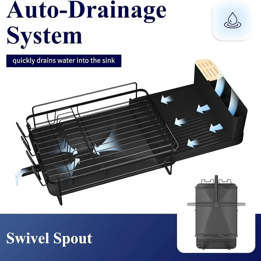 Retractable carbon steel dish rack in folded position for cutlery and cup drying