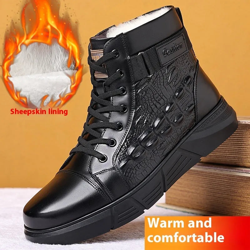 Fur-integrated winter boots in black and brown velvet styles with genuine leather upper and rubber sole