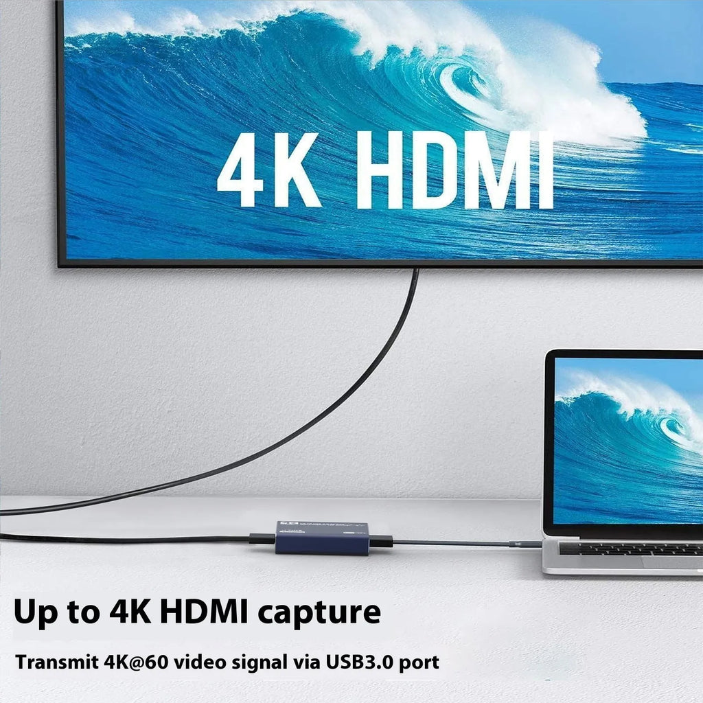 Black 4K gaming set-top box with USB connection for video and audio recording