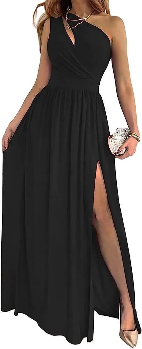 Women's one shoulder high split sleeveless maxi dress in soft fabric available in three colours