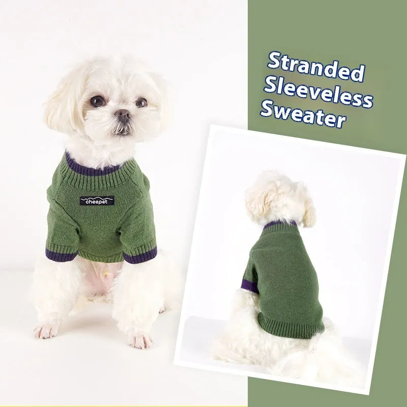 Wool two-leg dog sweater in British style for winter, shown in Crown Blue colour.