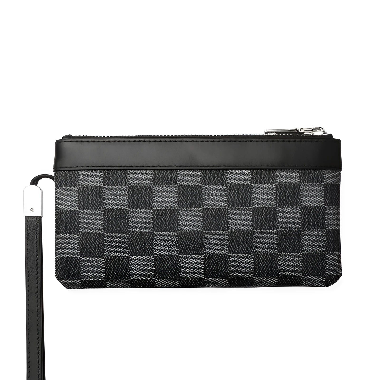 Men's black leather clutch wallet with 20x10cm dimensions and cowhide construction