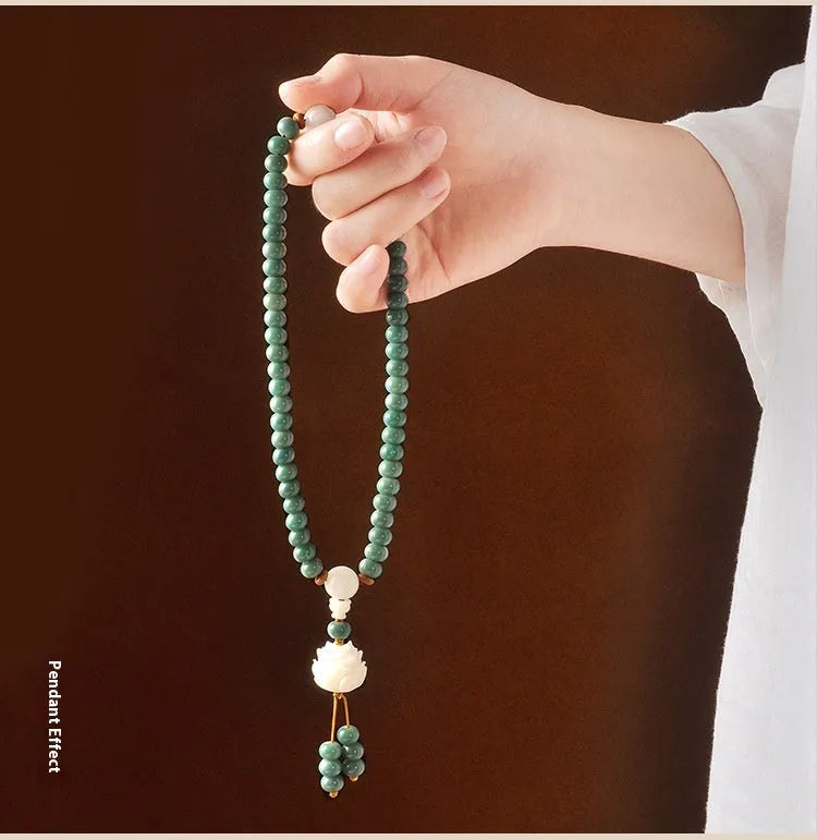 Bodhi seed bead bracelet with double ring safety buckle in White Jade colour, unisex design