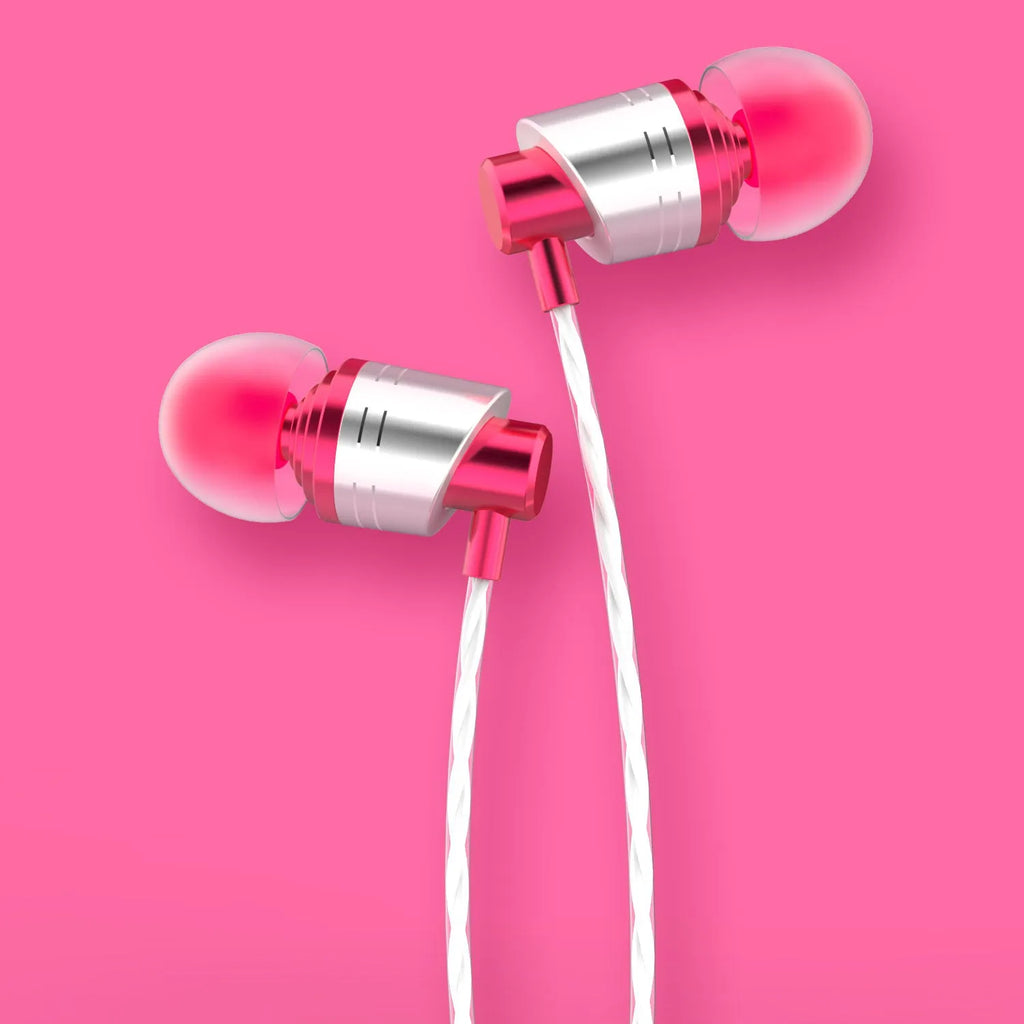 Wired in-ear earphones with microphone, 3.5mm plug, and red/blue/black colour options on a 1.2m TPE cable.