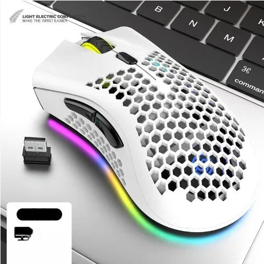 BM600 hollow out luminous wireless mouse in black, cyan or white colours with illuminated design