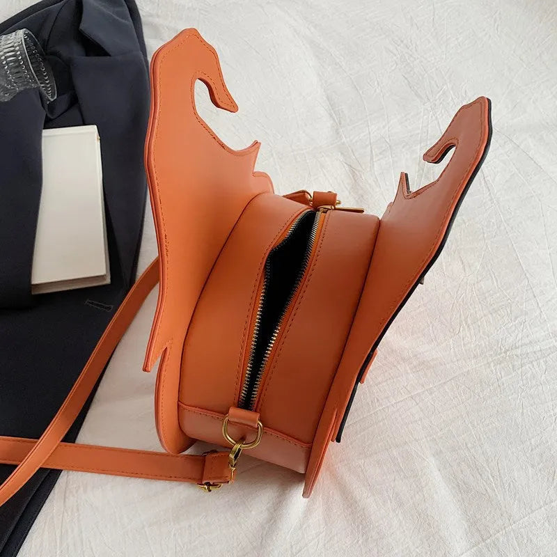 Orange pumpkin-shaped PU shoulder messenger bag for women with single strap