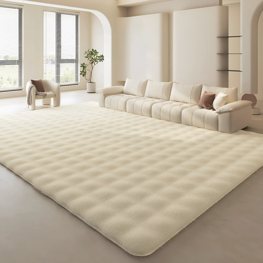 Solid colour imitation rabbit plush carpet in French cream style for living room, machine washable, 160x230cm