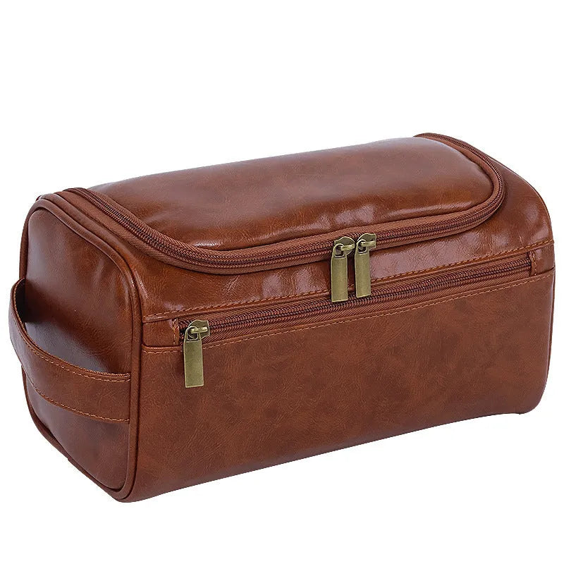 Large capacity waterproof cosmetic storage bag in retro style with PU leather construction