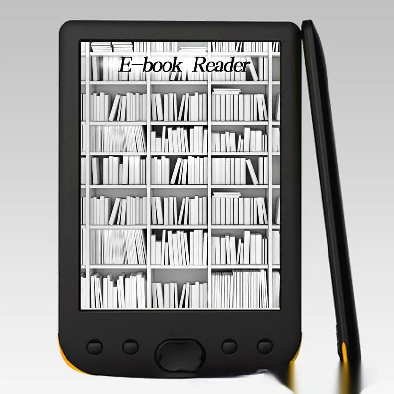 Black 6-inch E-ink e-book reader with monochrome display and configurable storage options
