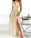 Women's one shoulder high split sleeveless maxi dress in soft fabric available in three colours
