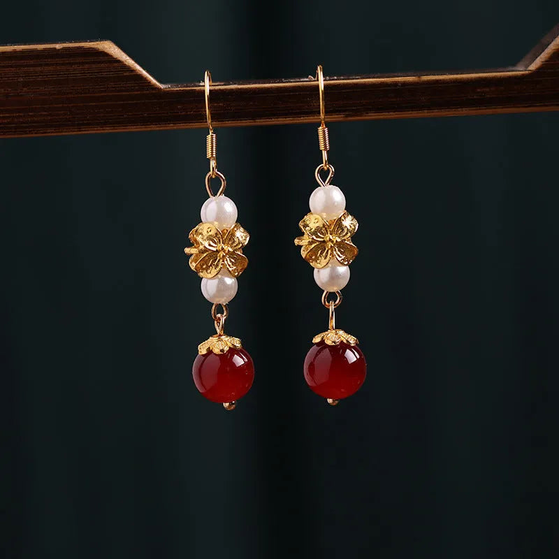 Geometric alloy earrings with vintage Han cheongsam court style design in electroplated finish