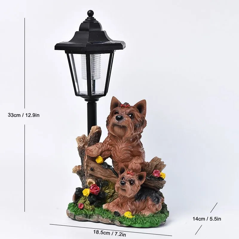 Hexagonal solar garden lamp in American country style with animal figurine decoration