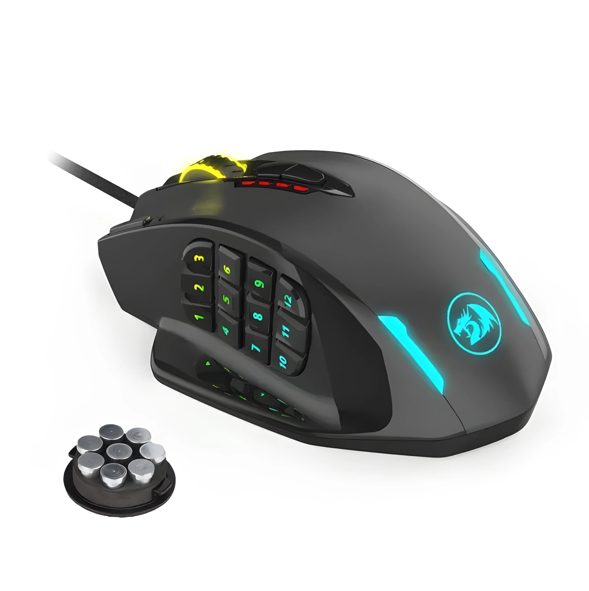 Redragon M908 One-Hander Macro Defines gaming mouse in black with ergonomic contoured shape and anti-sweat leather material