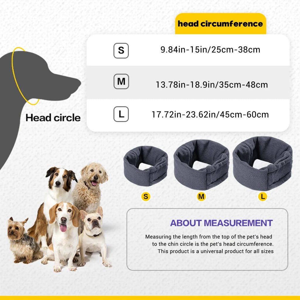 Black noise reduction dog hoodie covering ears and head, polyester fabric, used for calming anxiety and feeding hygiene
