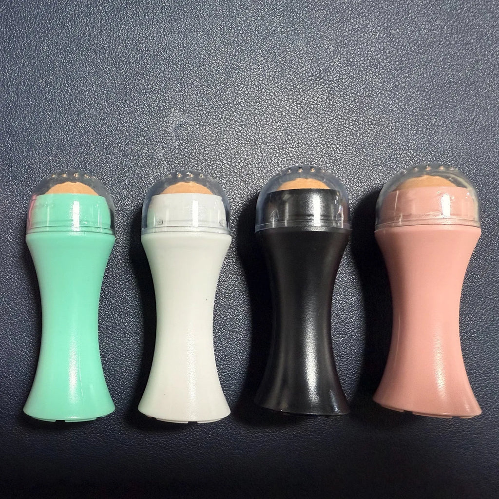 Volcanic portable roller for oily skin control in black, green, pink or white colours