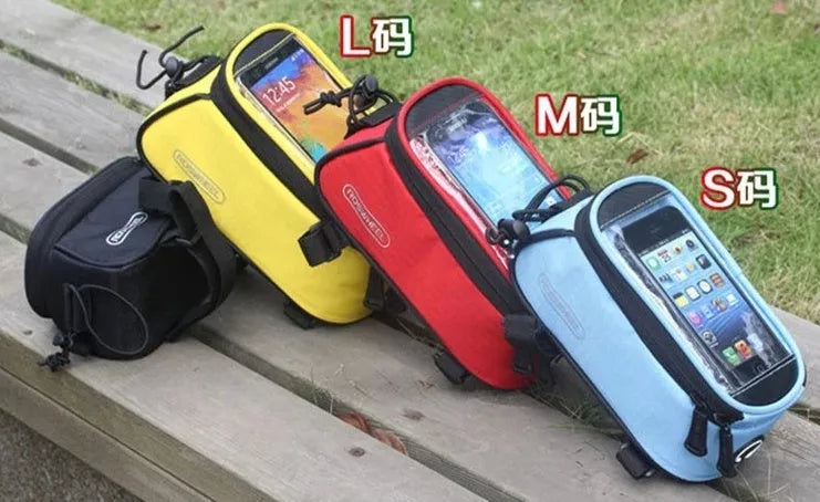 ROSWHEEL PVC bicycle frame bag for iPhone mobile phone storage in black, blue or red colours