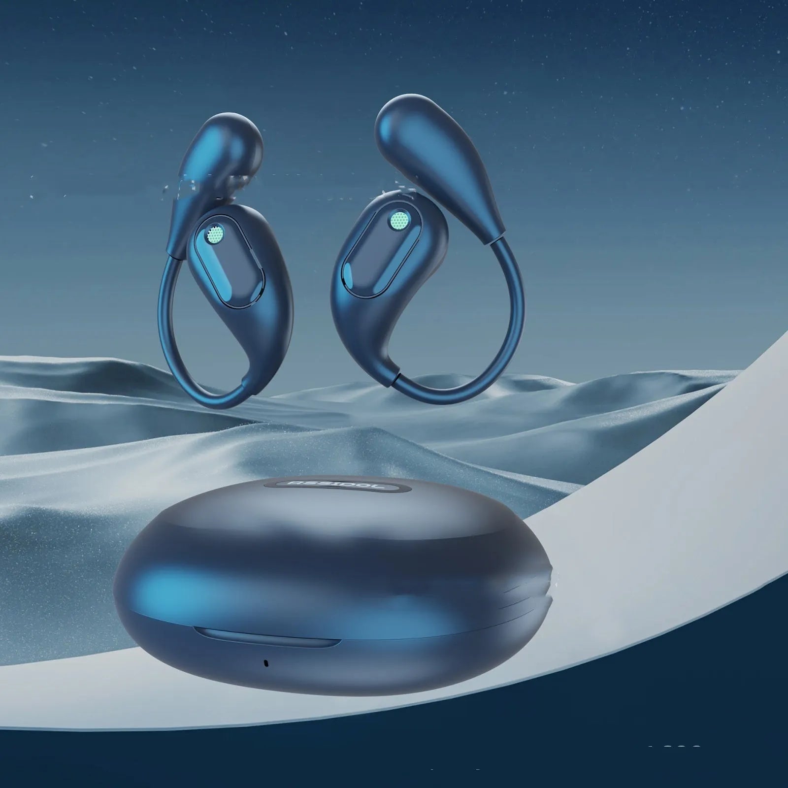 Open Bluetooth bone conduction headset in black with earhook design, Jerry chip, and waterproof build