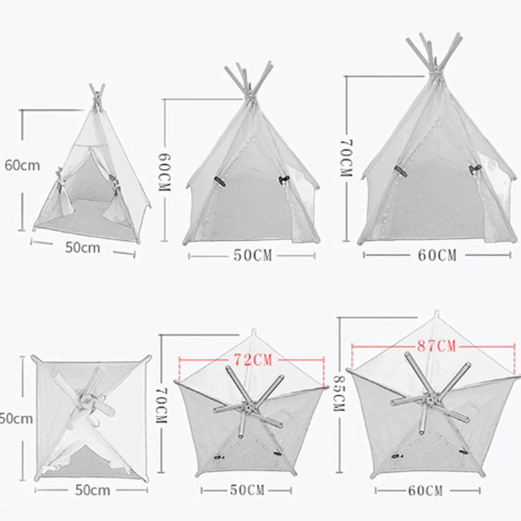 Striped flax and linen pet teepee tent with cushion for small dogs cats rabbits