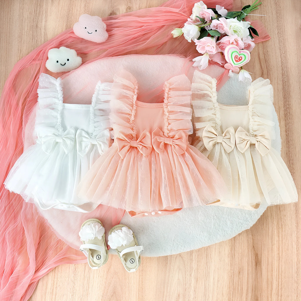 Cotton baby jumpsuit with net skirt triangle bodysuit in pink for summer girls 0-18 months