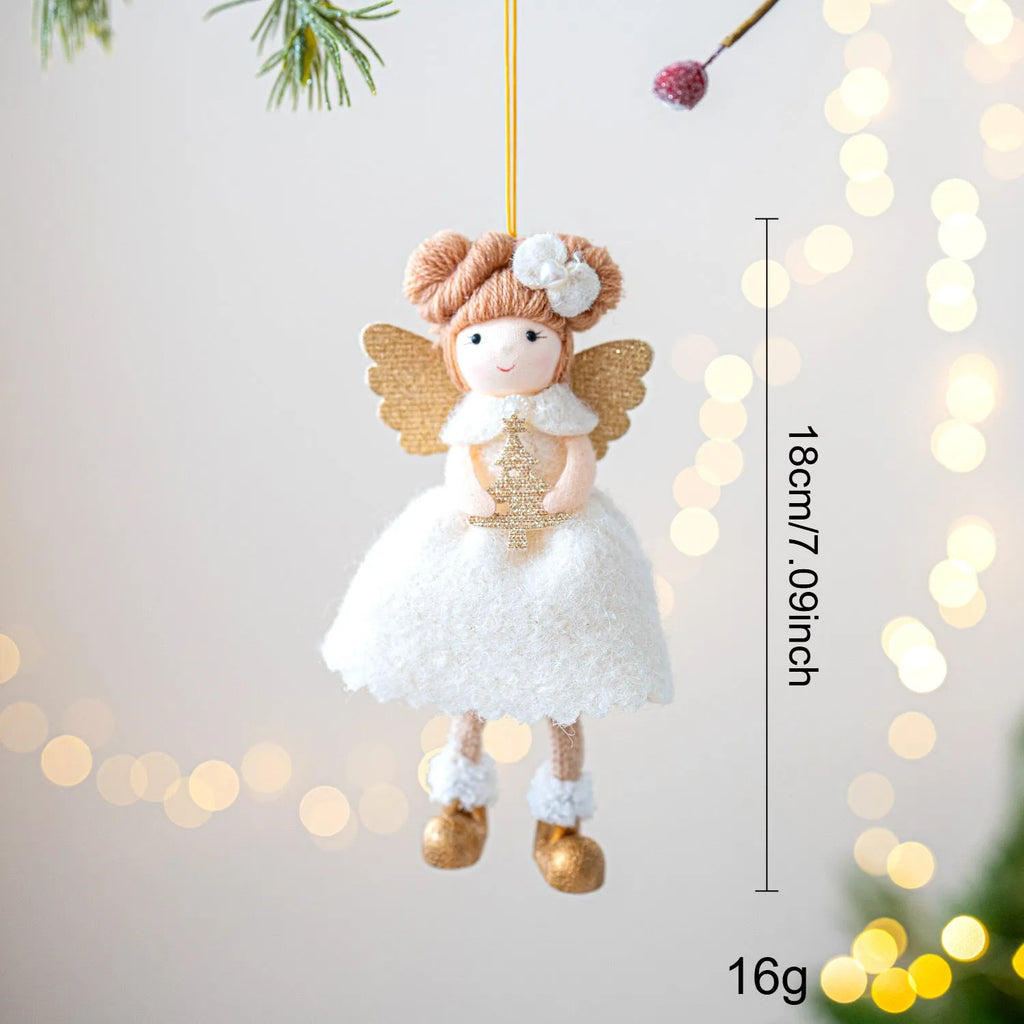 Christmas angel wings plush pendant in pink or white cloth material with modern simplicity design