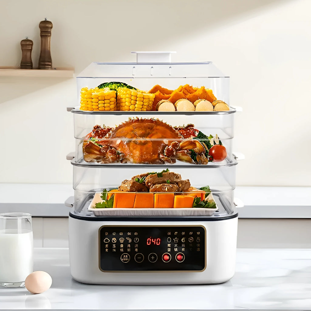 28-litre stainless steel electric food steamer with automatic measuring function