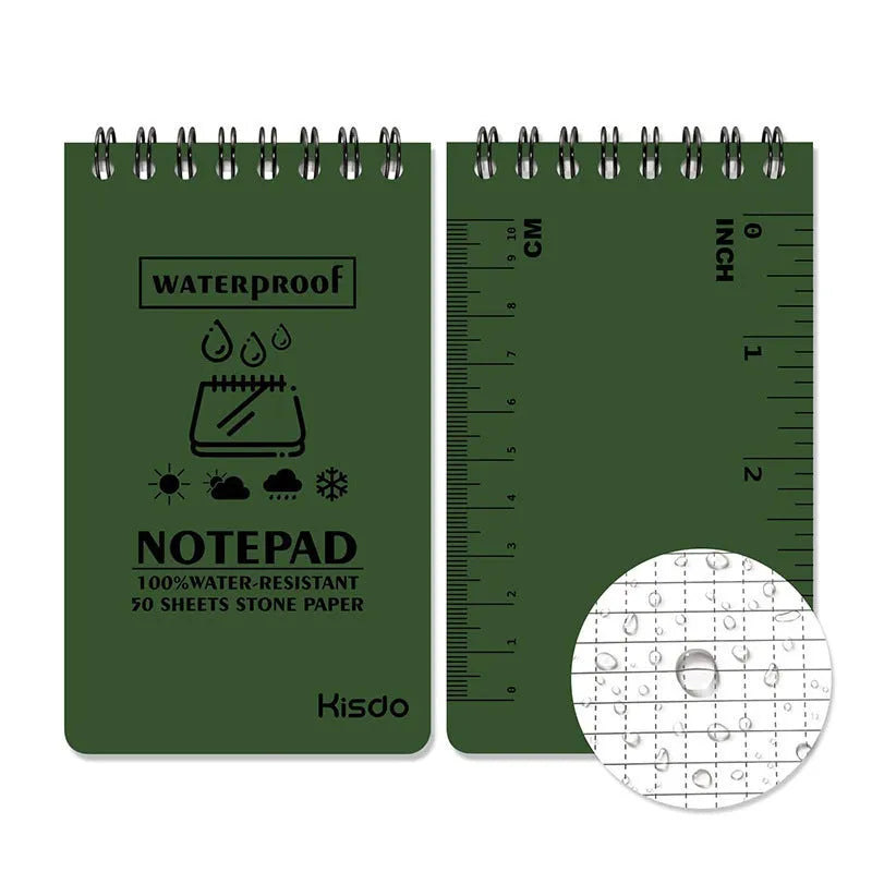 Waterproof spiral office notepad in camouflage colour with PP cover and stone paper pages