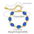 Copper bracelet with 18K gold plating and blue glass inlay, geometry shape, women's fashion OL style