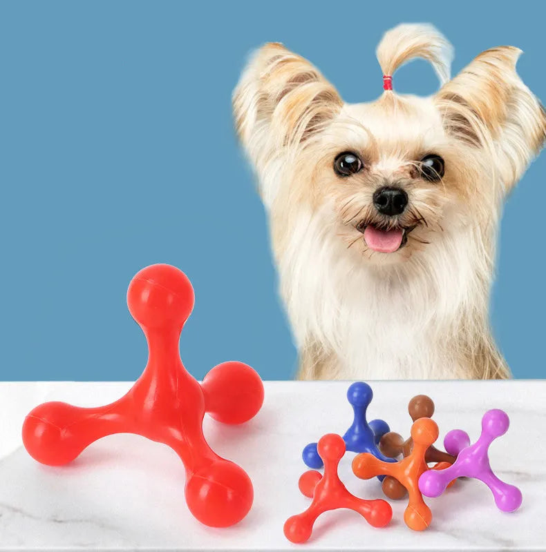 Blue silicone dog chew toy with three legs for small and medium puppies