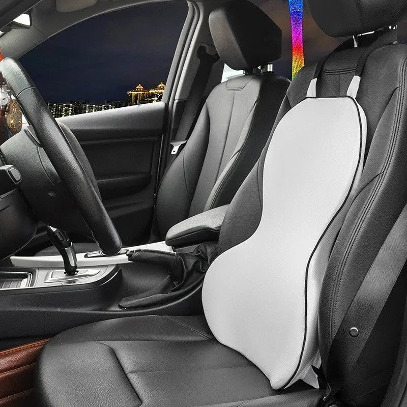 Memory cotton car lumbar support cushion in neutral colour options on car seat