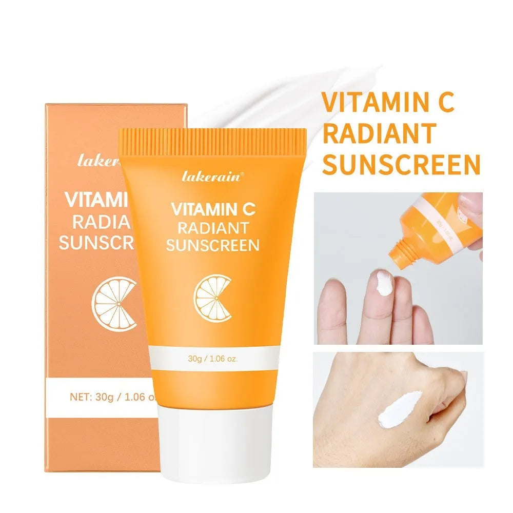 Lakerain Vitamin C Anti-shai Moisturising Sunscreen Cream in a 30g tube with white and orange packaging