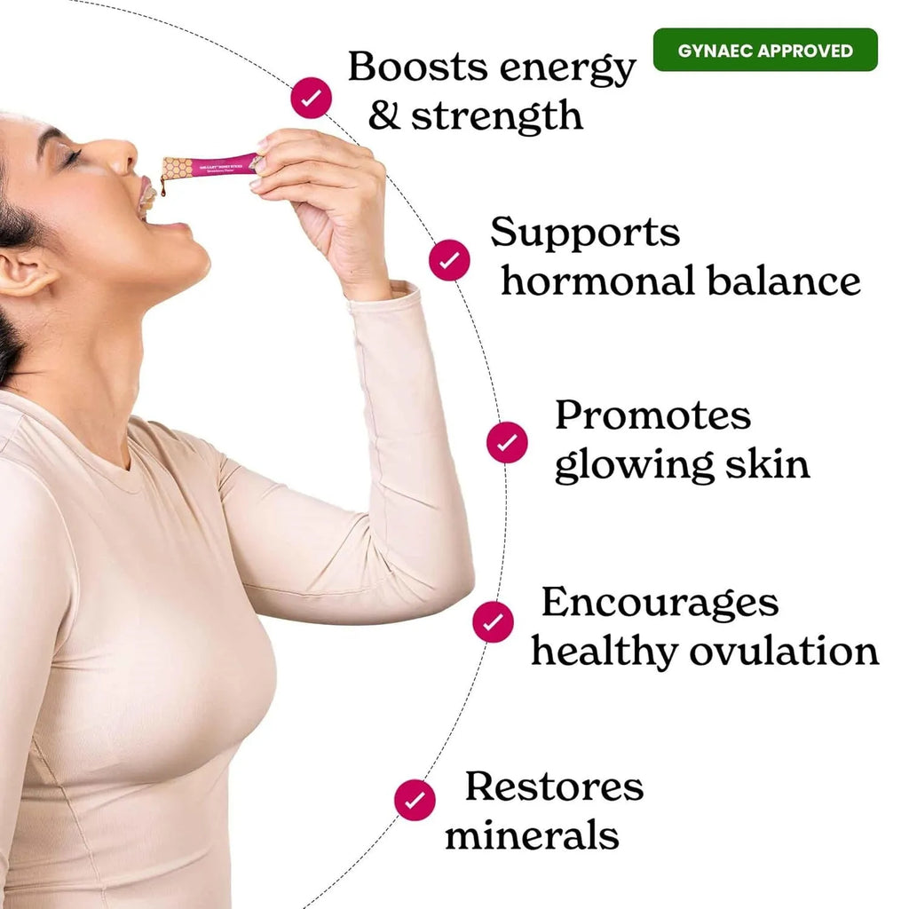 Bottle of 30 shilajit honey sticks with saffron for energy and immune support