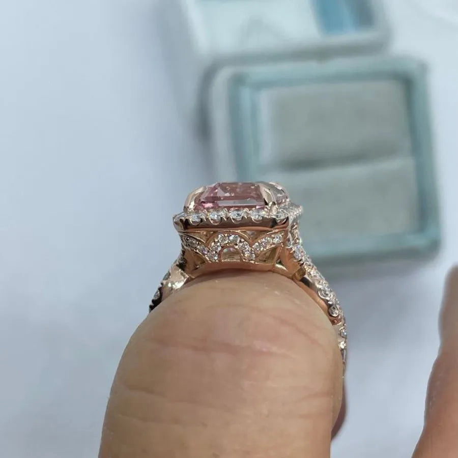 Rose gold geometric electroplated alloy ring on white background, unisex design