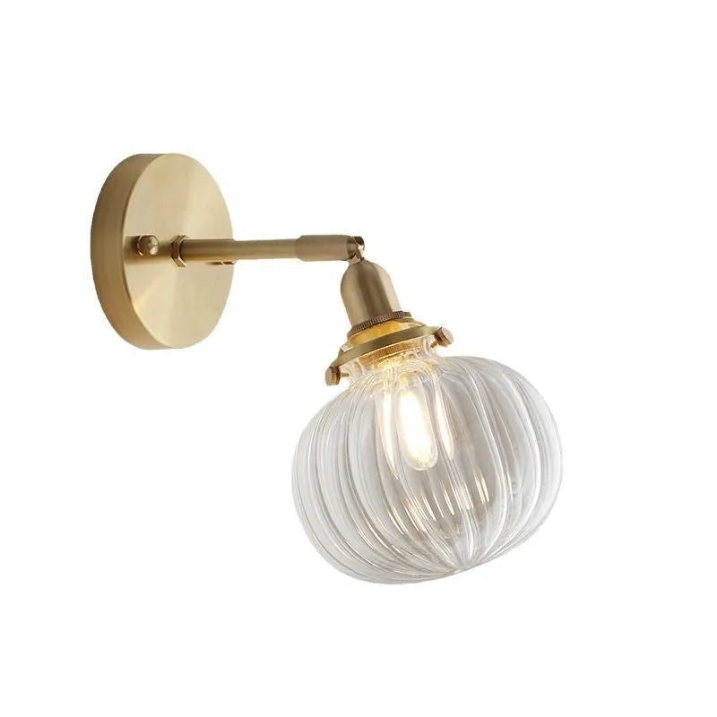 Pumpkin-shaped glass wall lamp with water ripple transparent finish for living room or bedroom
