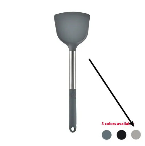 Silicone 12-piece kitchen utensil set with rotating storage bucket in black, including spatula, spoon, egg beater, and food clip.