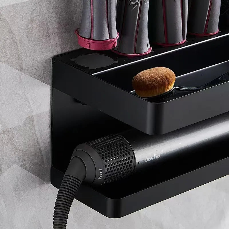 White punch-free bathroom rack holding Marcel wavers on double-layer aluminium storage