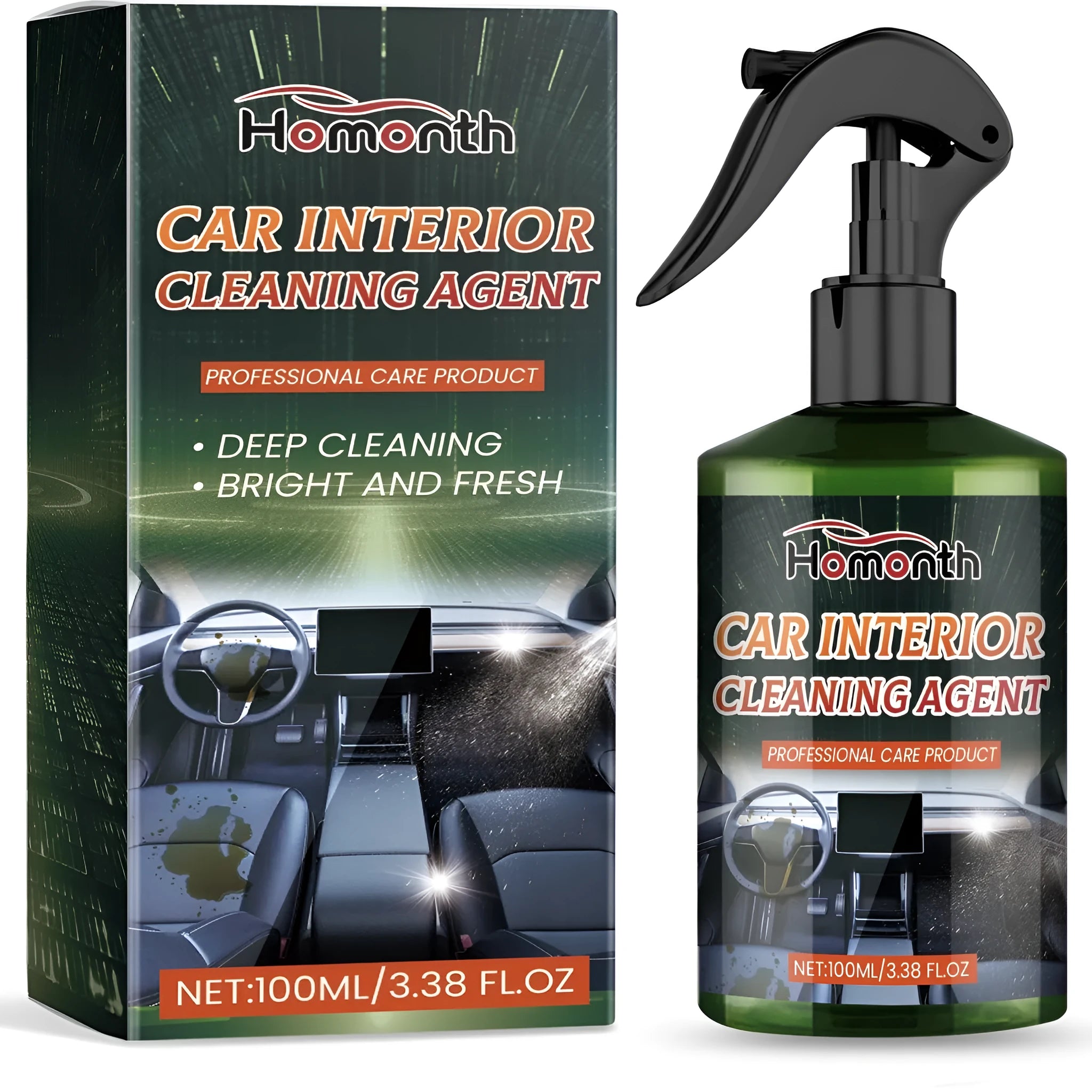 100ml car interior cleaning agent bottle with dimensions 4.6 x 16.8cm for glovebox storage