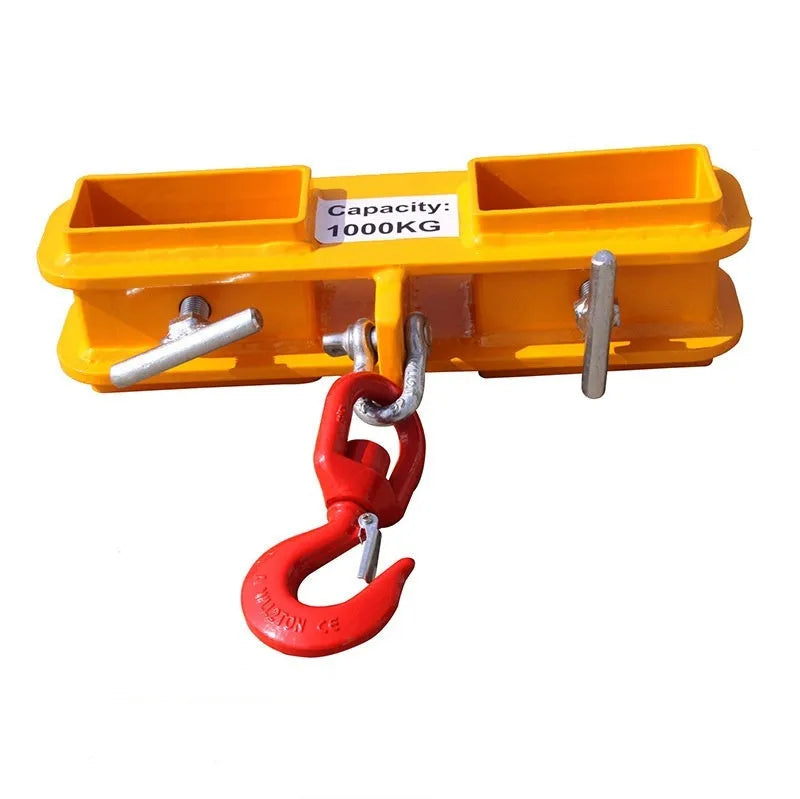Iron forklift crane hook attachment with rotatable drum and safety locking mechanism for 25T loads.