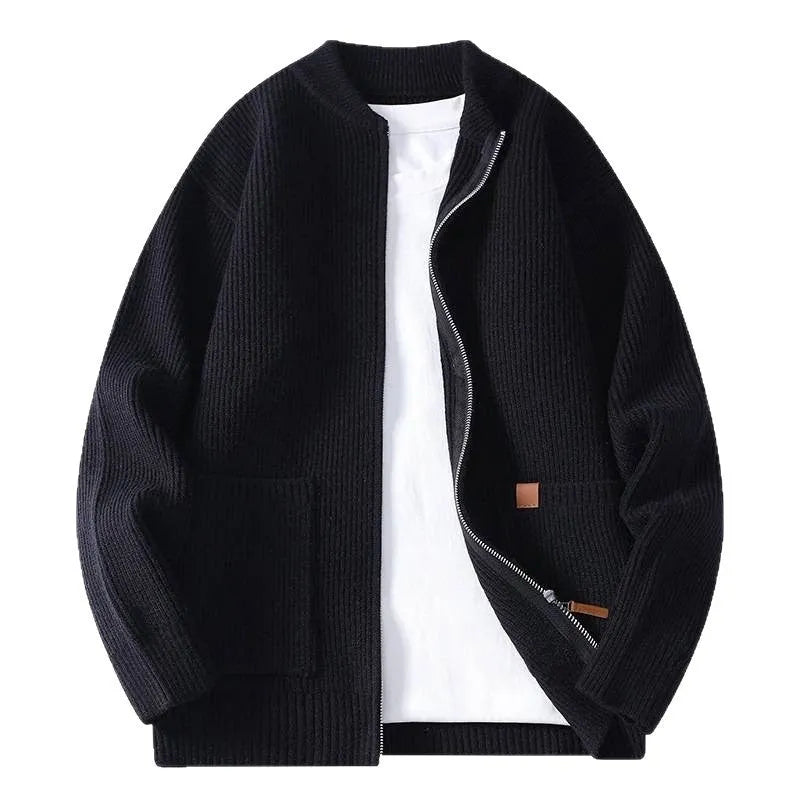Men's straight cut striped sweater cardigan in chemical fibre blend with Vinylon construction
