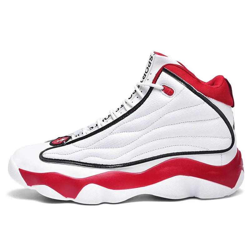 Men's high-top casual basketball shoes in AJ13 colours with mesh upper and rubber sole