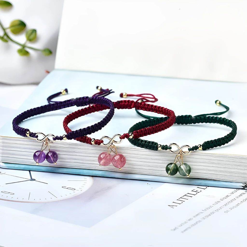 Women's natural strawberry quartz cherry bracelet with fruit-shaped crystal beads