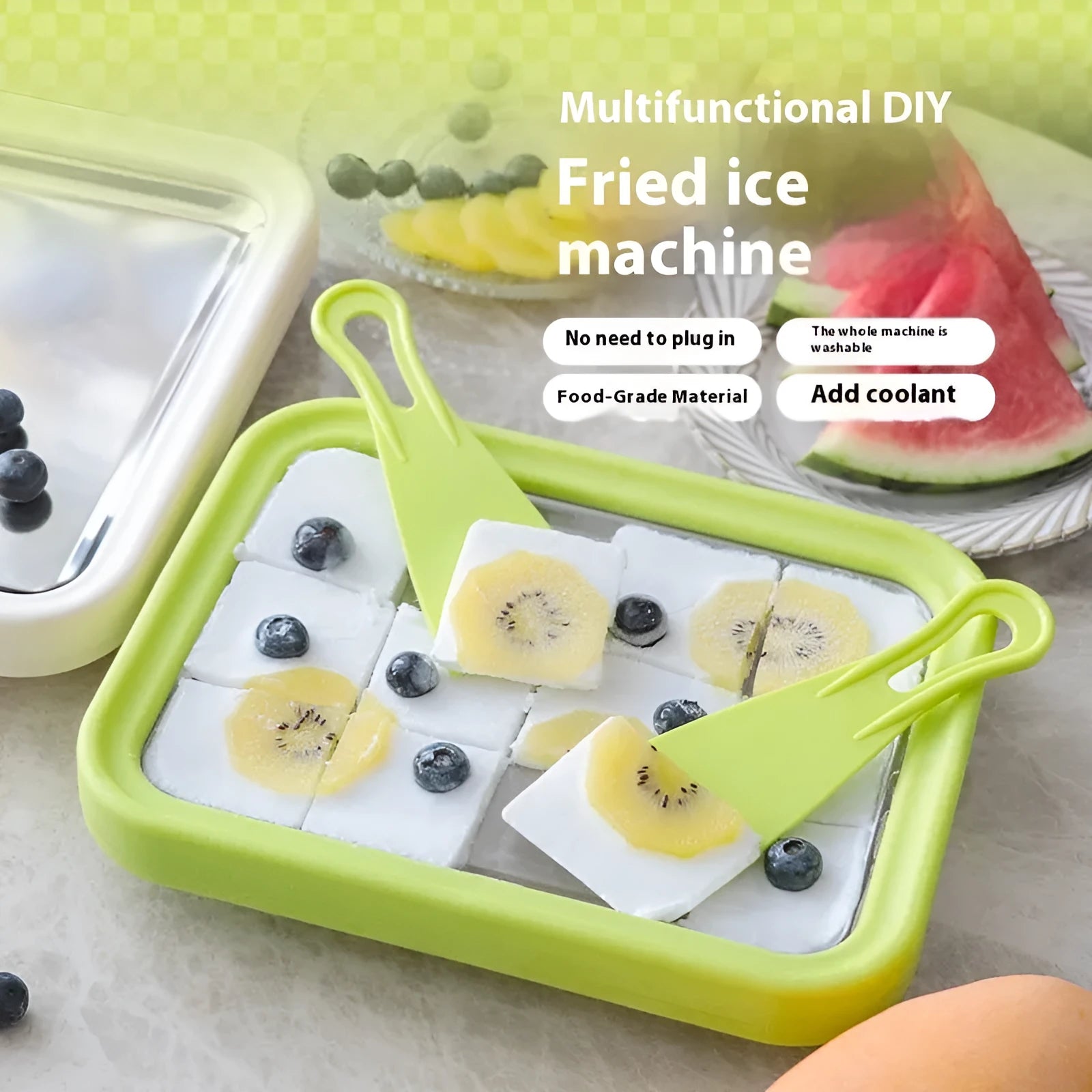 Green handmade DIY fried yogurt machine measuring 22.5 by 17.5 centimetres for household use