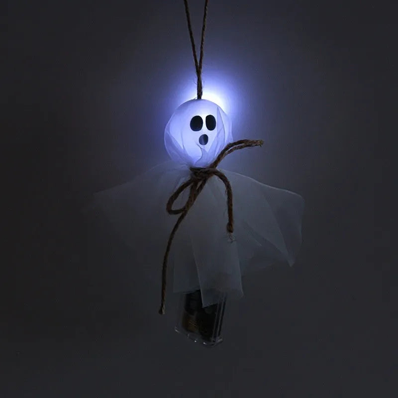 Halloween LED lighting chain with colourful ghost-themed bulbs and battery box for venue decoration