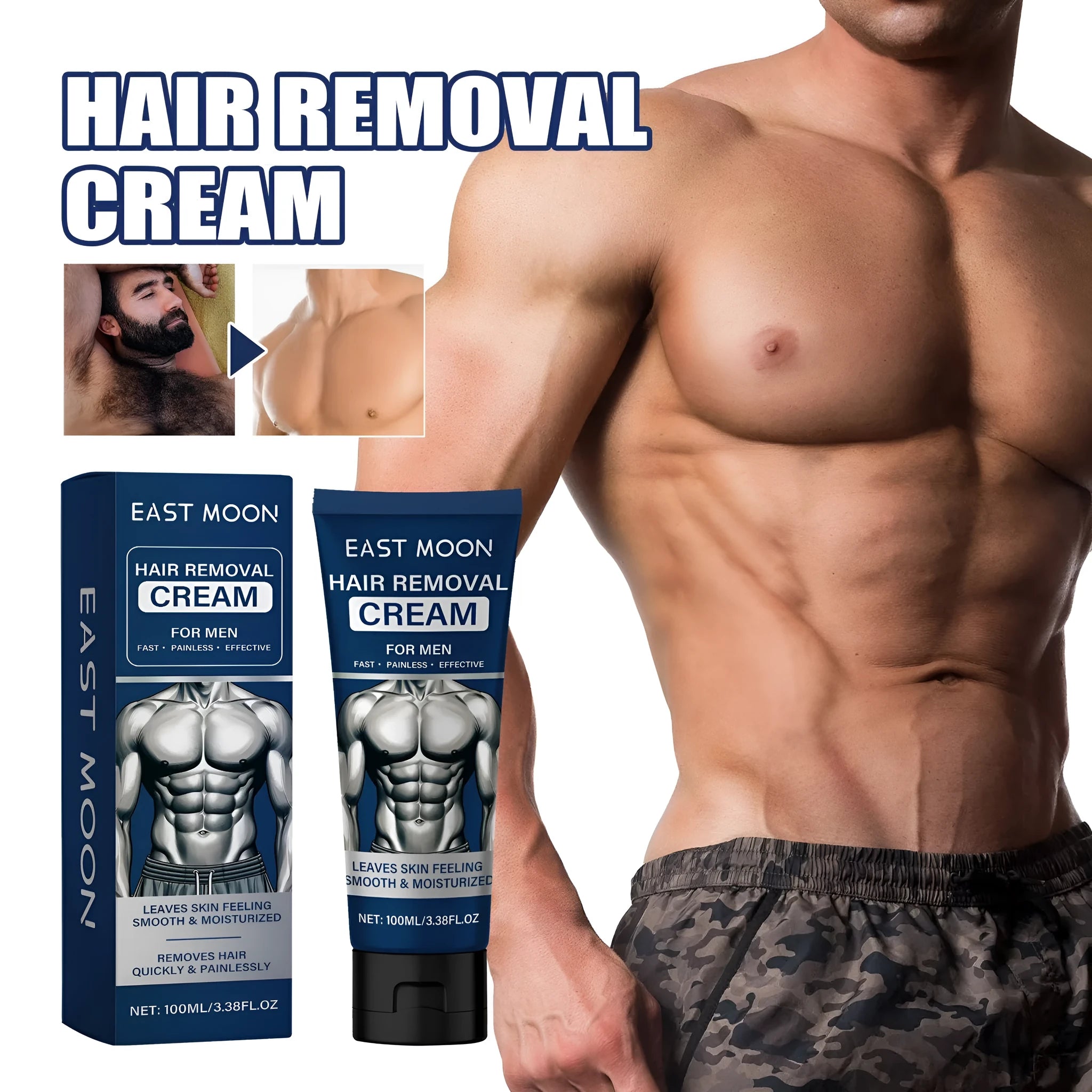 100ml tube of men's mild hair removal cream for beard, armpit, hand and leg body hair