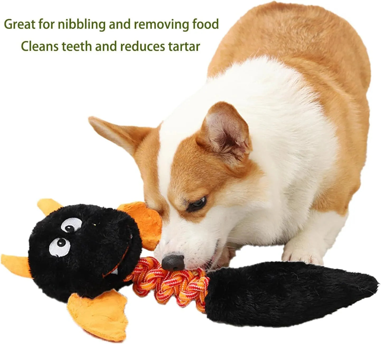 Large green plush dog toy with rope knot and realistic cartoon design on light background