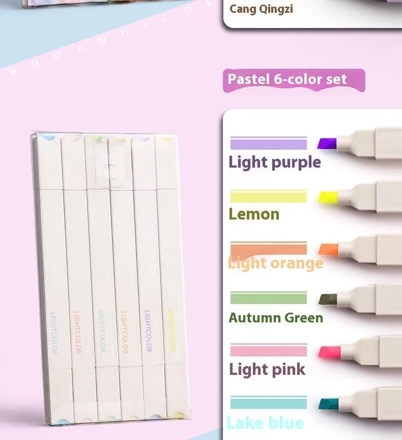 Set of double-headed fluorescent marker pens showing twin tips, available in mixed colours, Salt series, and Sweet series packs.