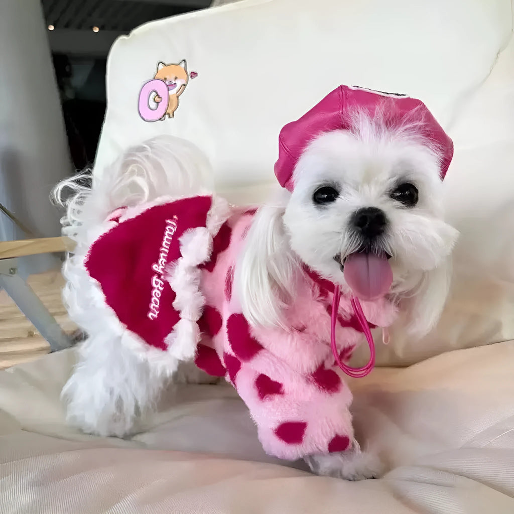 Polyester plush warm coat for small breed dogs in British style design