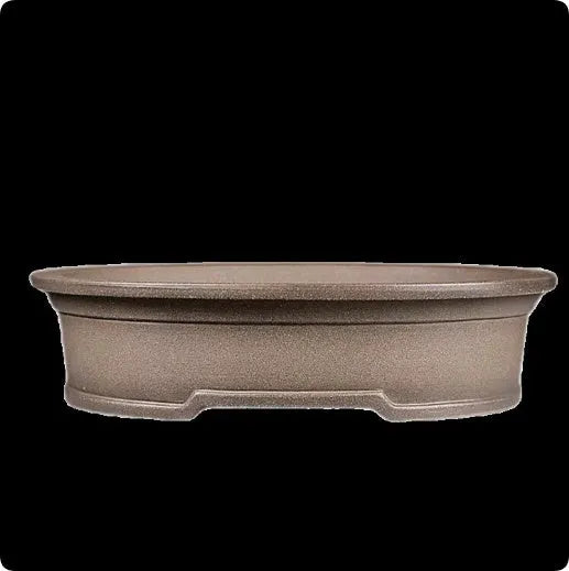Handmade antique oval purple sand bonsai flower pot, 25cm long by 21cm wide.