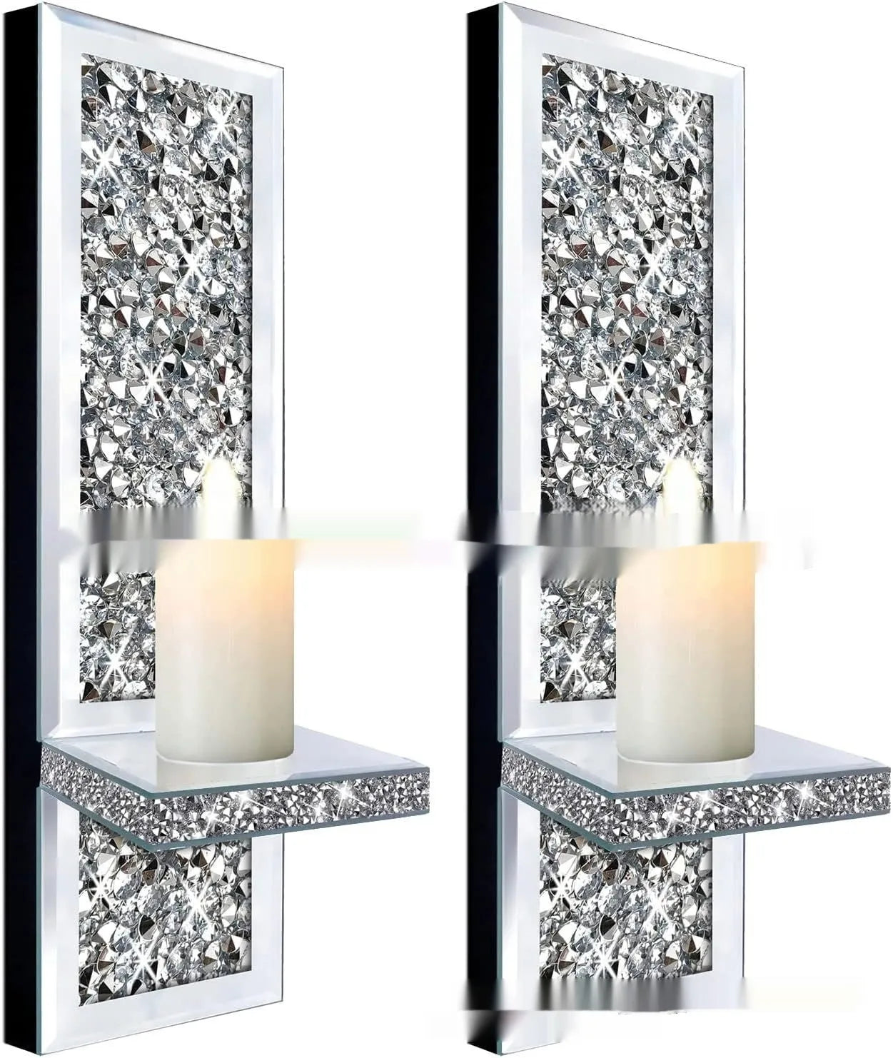 Pair of silver mirror finish glass wall candle holders with modern simple design